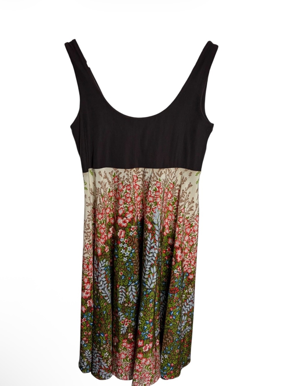Alice & Olivia retro brown tank silk floral mini dress size small